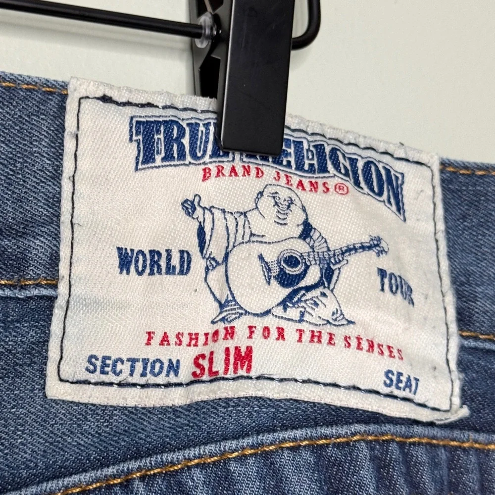 True Religion Men’s Slim Denim Jeans Boqd Lost Lagoon Blue Size 34 Hemmed‎